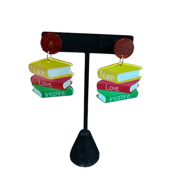 3/$20 Colorful Stack of Books Earrings - Picture 3 of 7